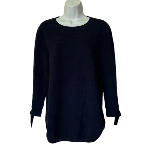 Lisa Todd navy pullover tie cuffs sweater cotton lightweight long sleeves Size L - Picture 9 of 9